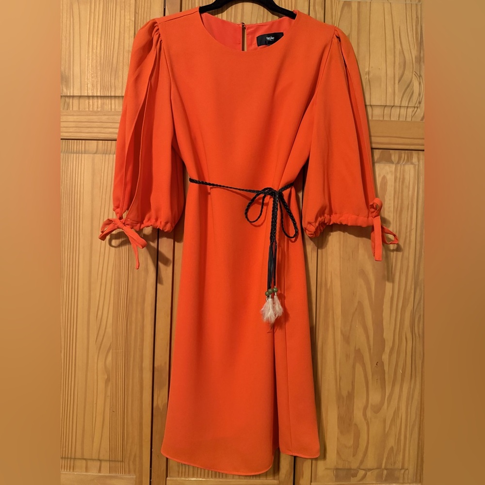 Elegant Orange Dress with Belt